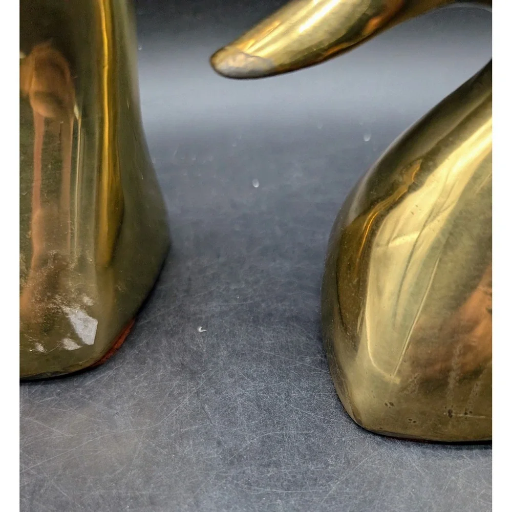Vintage Solid Brass Duck Head Bookends Set Polished Gold Tone Mid Century Decor